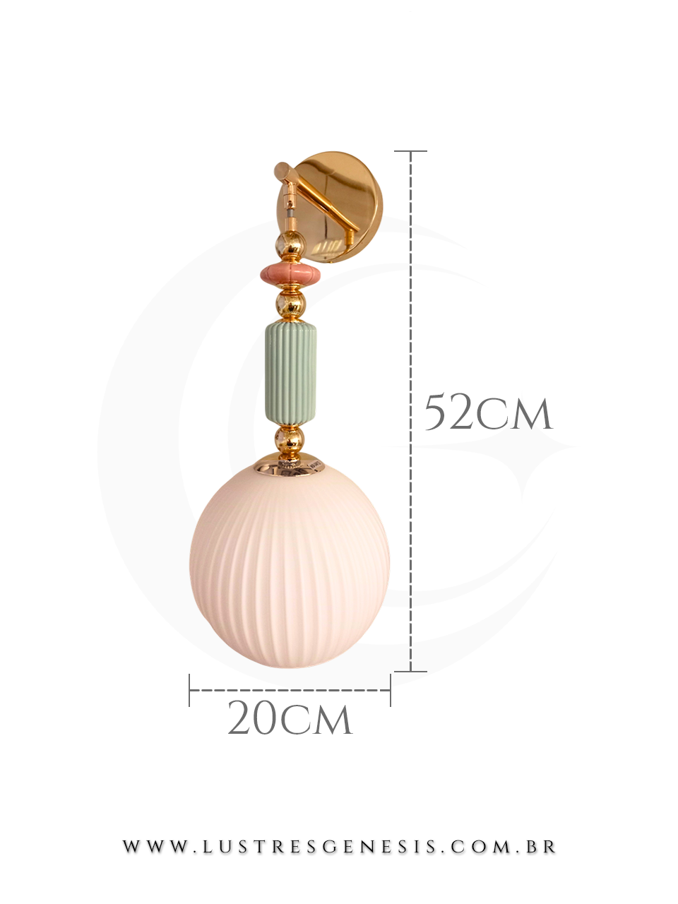 Lumin&aacute;ria de Parede Arandela Branco e Dourado em Vidro e Cer&acirc;mica 20x52cm para Escada e Corredor